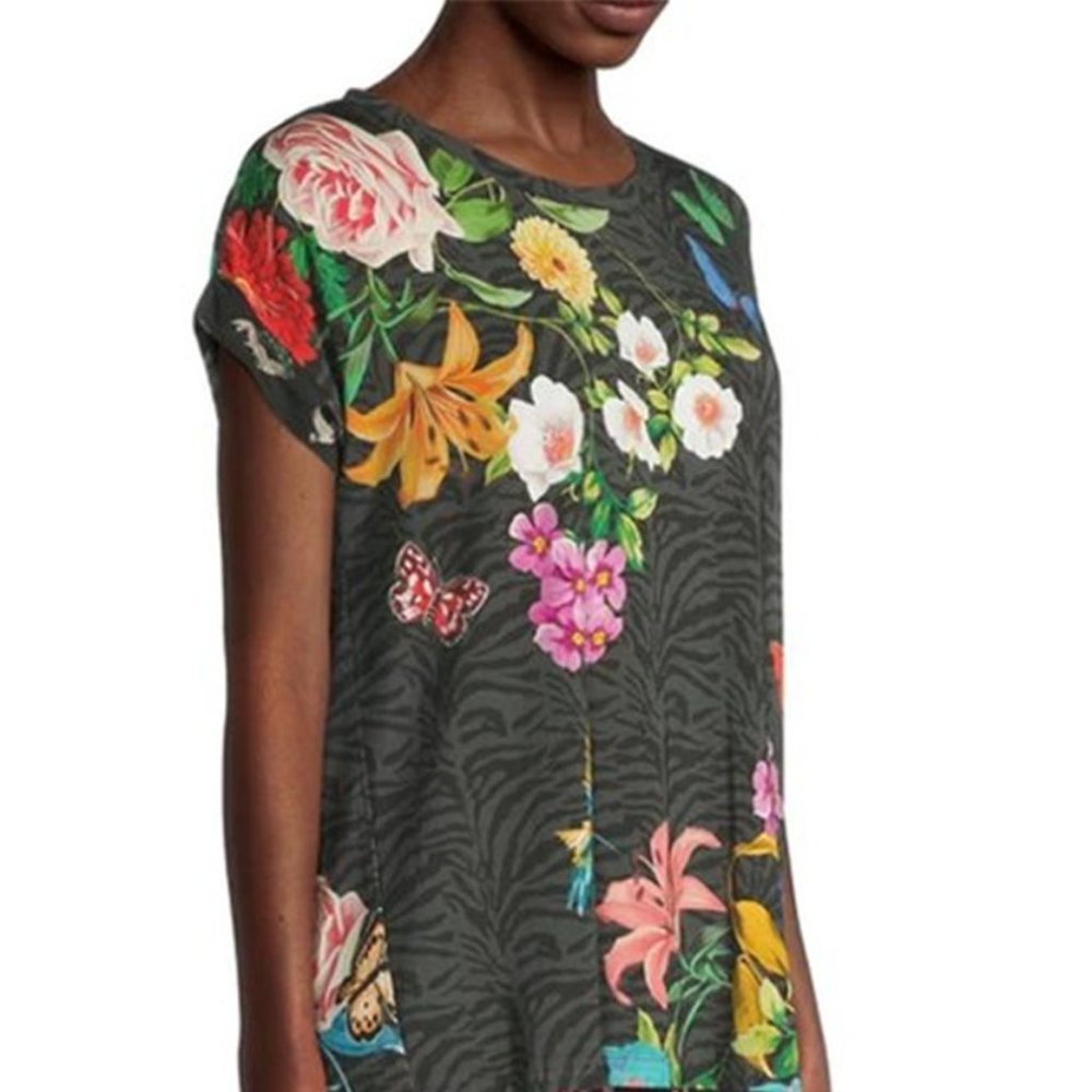 Johnny Was Blooming Breeze Short Sleeve Floral Tee Crew Neck Shirt Black Top NEW - Picture 5 of 8